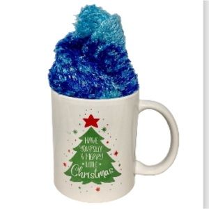 Have Yourself a Merry Little Christmas Mug Cup Fuzzy Blue Socks Gift Set 14 oz